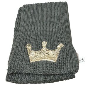 Disney Parks PRINCESS Couture Scarf Cable Knit 92” Gray/Gold Sequin Crown